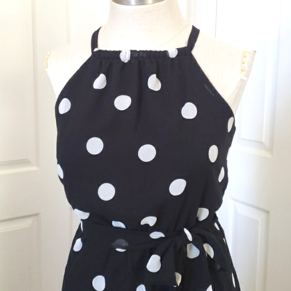 Banana Republic Black White Polka Dot Halter Midi Dress Size 2 - Picture 6 of 17